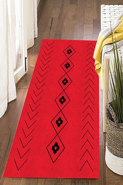 Cappio Hali Siyah Geometrik Desenli Kirmizi Hali Cp616 Trendyol