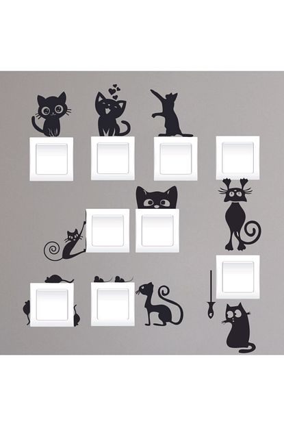 Dijitalya Priz Kedi Sticker Set Siyah Etiket Duvar Sticker Trendyol