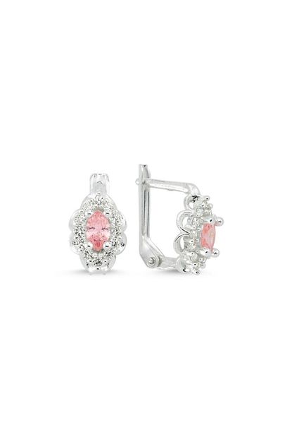 Jelux Silver Kiz Cocuk Cicek Model Oval Pembe Zirkon Tasli Gumus Kupe Trendyol