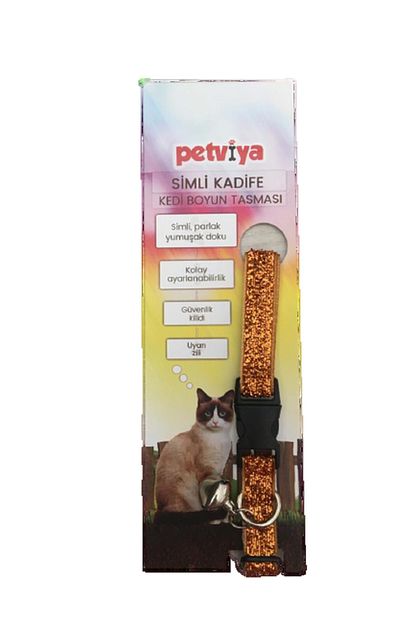 Petviya Simli Kadife Kedi Boyun Tasmasi Parlak Doku Turuncu Trendyol