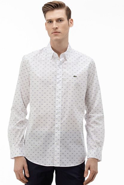 Lacoste Erkek Slim Fit Dugmeli Yaka Desenli Beyaz Gomlek Ch0020 Trendyol