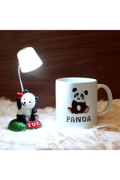 Hediyekanali Sevimli Panda Isikli Biblo Beyaz Masa Lambasi Masum Panda Kupa Hediye Seti Trendyol