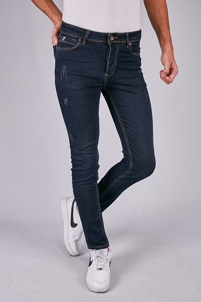 Difransel Erkek Lacivert Tirnakli Slim Fit Dar Paca Likrali Kot Pantolon Trendyol