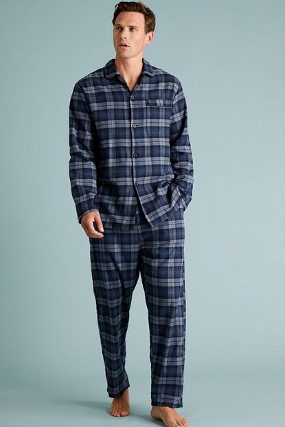 Marks Spencer Erkek Mavi Saf Pamuklu Ekose Pijama Takimi T07002394 Trendyol