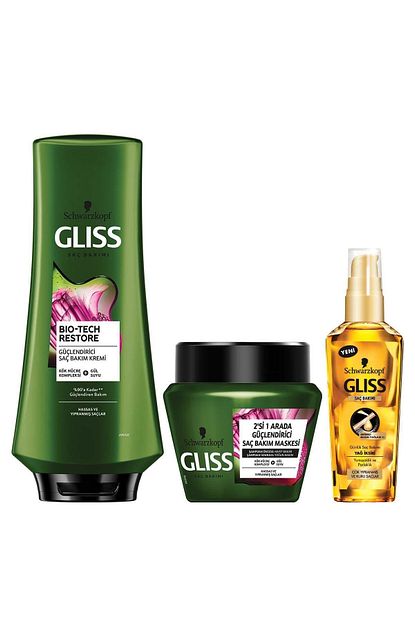gliss bio tech restore guclendirici sac bakim seti sac bakim kremi360ml sac maskesi 300ml yag iksiri 75ml fiyati yorumlari trendyol