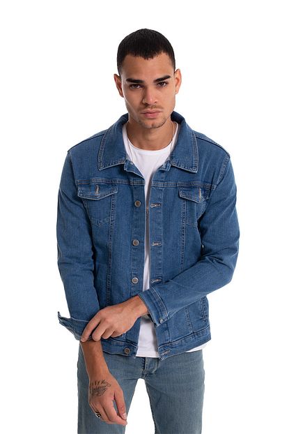 Densmood Erkek Mavi Dugmeli Slim Fit Kot Ceket Trendyol