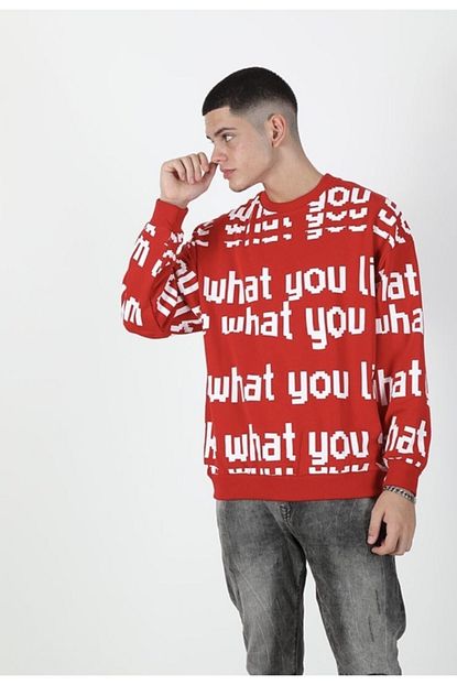 Saw Erkek Kirmizi Beyaz Baskili Sweatshirt Trendyol