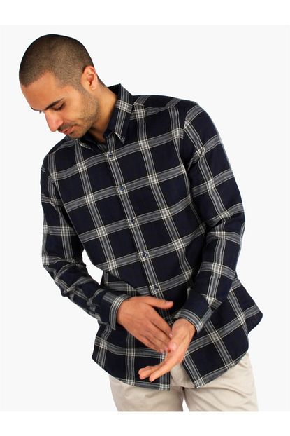 Dufy Kislik Lacivert Ekose Erkek Gomlek Slim Fit Trendyol