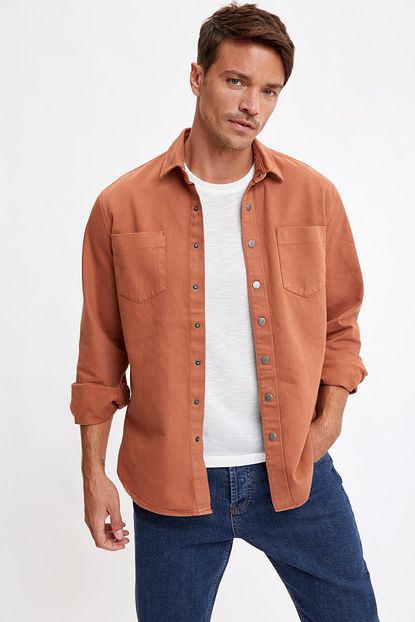 Defacto Erkek Camel Uzun Kollu Regular Fit Pamuklu Gomlek R5022az20au Trendyol