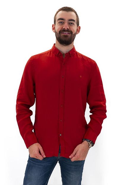 Avva Duz Dugmeli Yaka Slim Fit Keten Gomlek Trendyol