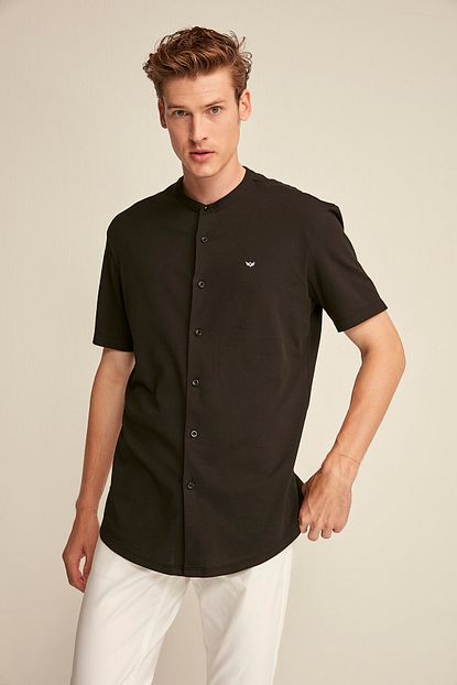 Grimelange Erkek Siyah Hakim Yaka Slim Fit Gomlek Trendyol