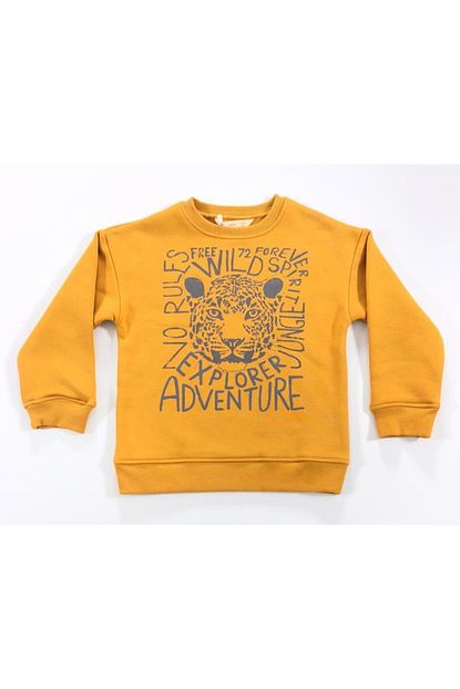 H M Cocuk Sari Kaplan Figurlu Iki Iplik Sweat Trendyol