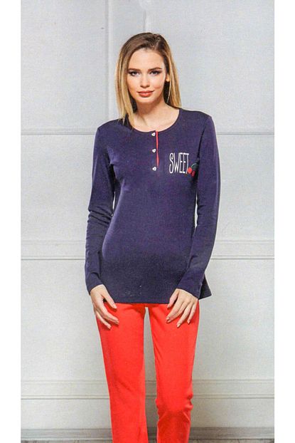 Pjs Kadin Lacivert Kirmizi Pijama Takimi Trendyol