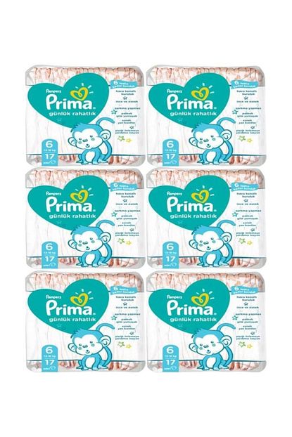 Prima Pampers Gunluk Rahatlik 6 Beden Bebek Bezi 17 Li X 6 Paket 102 Adet Bez Trendyol