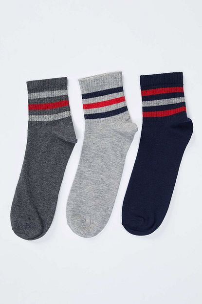 Defacto Erkek Grey Desenli Baskili Soket Corap 3 Lu R8062az20au Trendyol