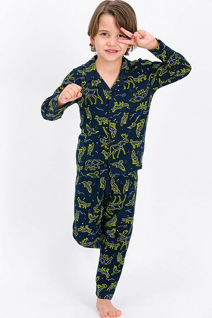 Roly Poly Lacivert Animals Skeleton Erkek Cocuk Gomlek Pijama Takimi Trendyol