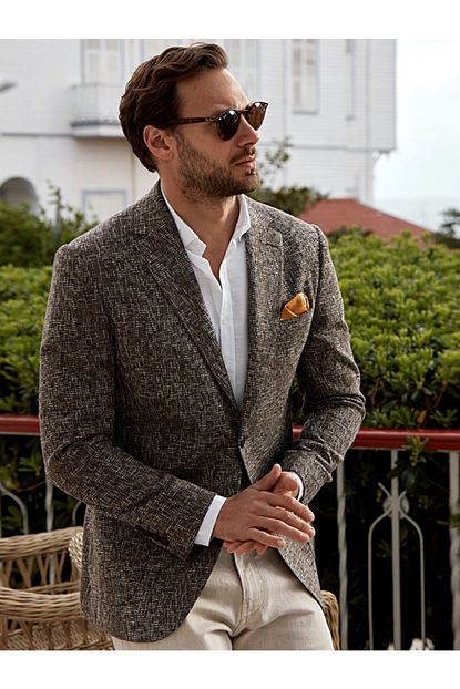 Dufy Kahve Bukle Model Viskon Keten Karisimli Erkek Ceket Slim Fit Trendyol