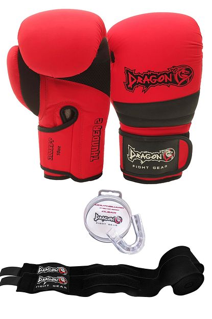 Dragon Thunder Boks Eldiveni Seti Boks Eldiven Kirmizi Renk Bandaj Siyah Renk Ve Dislik 3 Lu Set Trendyol
