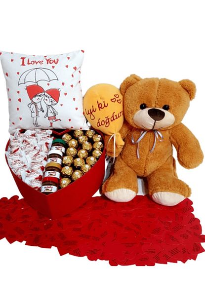 1001hediye Dogum Gunu Hediyesi Karisik Cikolata I Love You Yastik Iyiki Dogdun Ayicik Trendyol