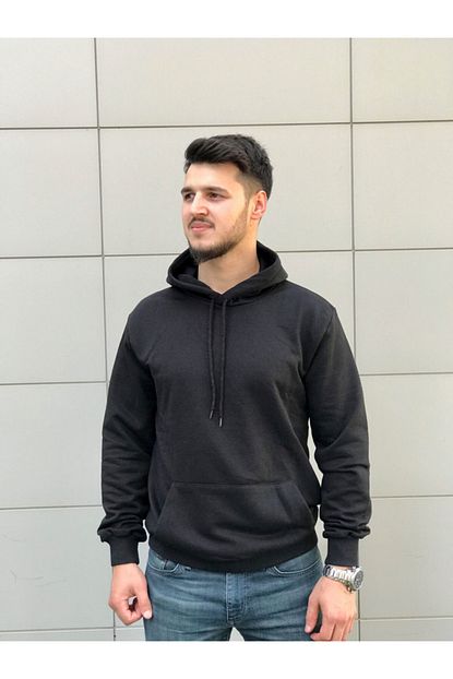 Brofashion Erkek Siyah Kapsonlu Sweatshirt Trendyol