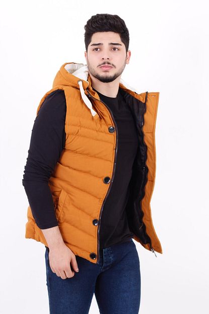 Stil Kombin Erkek Hardal Kapsonlu Sisme Yelek Trendyol