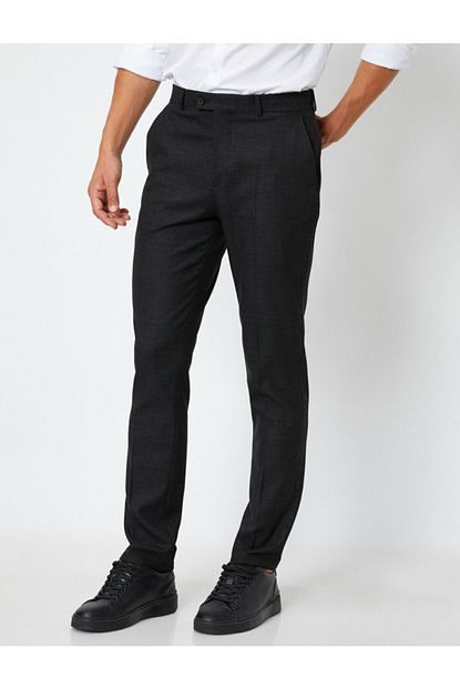 Koton Erkek Siyah Kareli Slim Chino Pantolon Trendyol