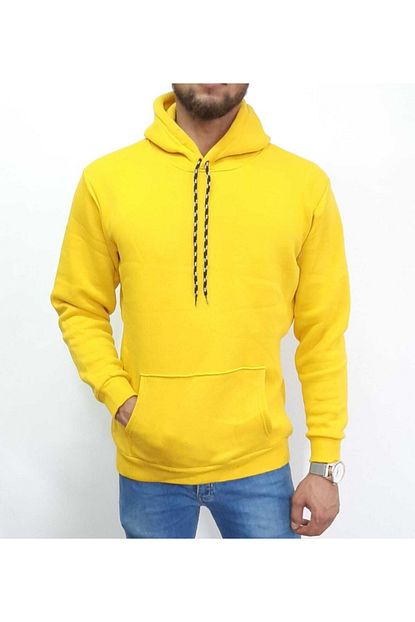 Besttrendy Erkek Sari 3 Iplik Kapusonlu Sweatshirt Trendyol