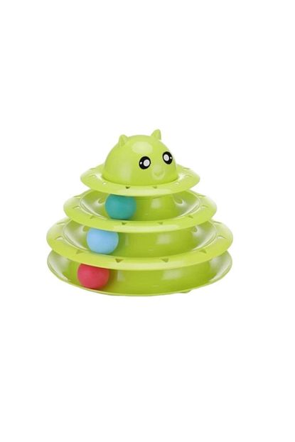 Tower 3 Katli Kedi Kafali Oyuncak Toplu Kedi Oyun Kalesi Top Kovalama Yesil Trendyol