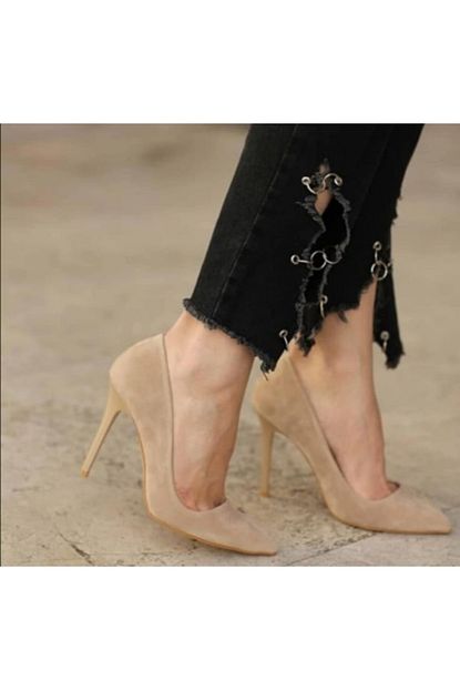 Inceayakkabi Ince Topuklu Stiletto Ayakkabi Ten Suet Trendyol