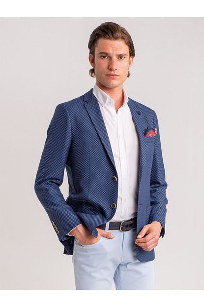 Dufy Lacivert Jakar Viskon Karisimli Erkek Ceket Slim Fit Trendyol