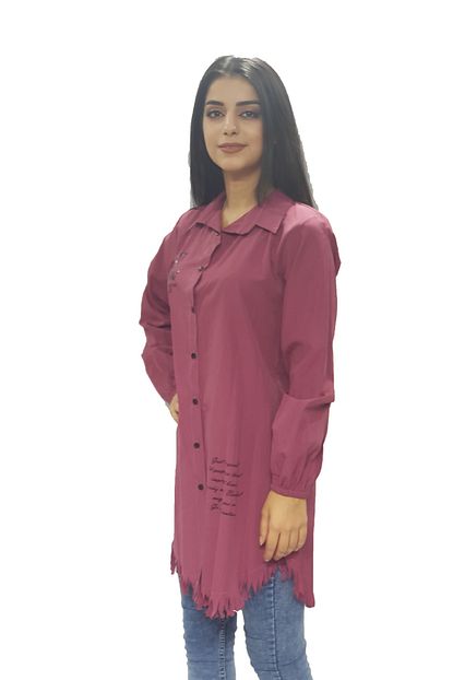 Emet Nigar Basturk Alti Puskullu Nakisli Gul Kurusu Rengi Tunik Gomlek Trendyol