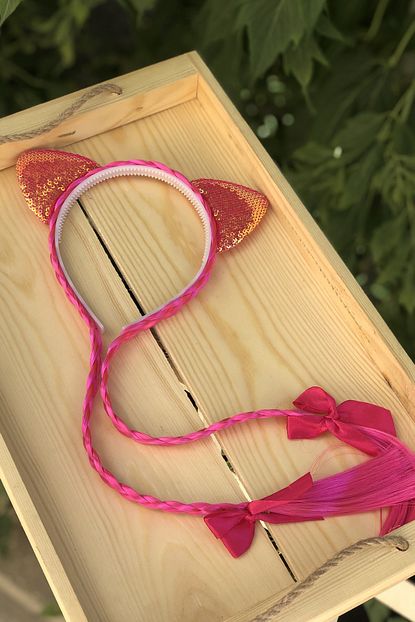 Inci Accessories Cocuk Kedi Kulak Detayli Uzun Sacli Tac Fusya Trendyol
