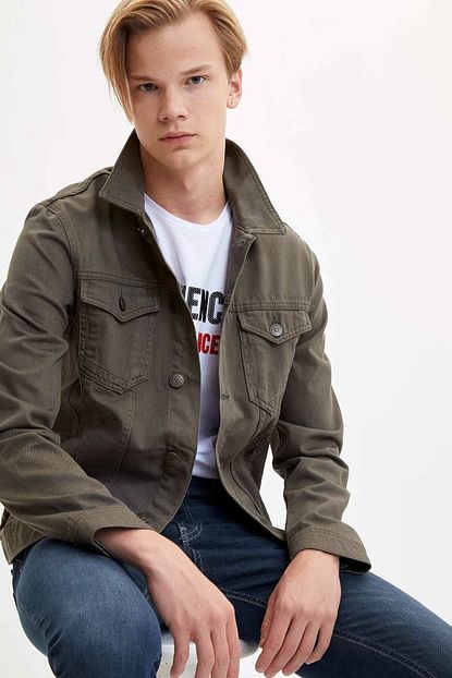 Defacto Erkek Yesil Jean Ceket Trendyol