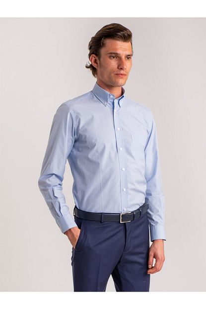Dufy Mavi Potikare Pamuklu Klasik Erkek Gomlek Regular Fit Trendyol