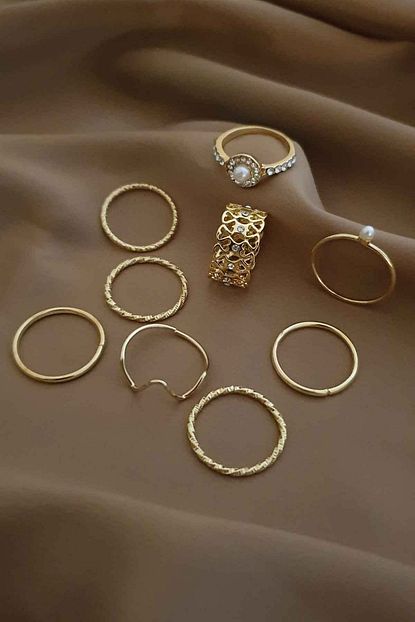 Bej Taki Vintage Detay Gold Kadin Eklem Yuzuk Seti Trendyol
