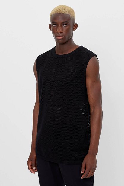 Bershka Erkek Siyah Fileli Askili T Shirt Trendyol