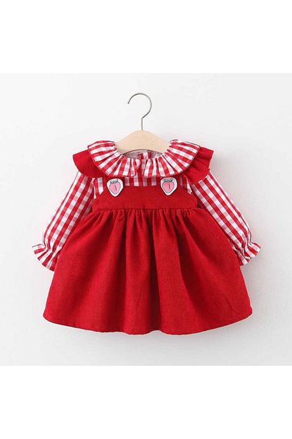 Little Honey Bunnies Kiz Bebek Kirmizi Beyaz Potikareli Cilek Elbise Trendyol
