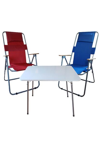 Navis Home Katlanir Yastikli 2 Adet Sandalye 1 Adet 60x80 Masa Mavi Kirmizi Ve Beyaz Trendyol