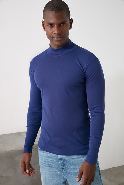 Trendyol Man Lacivert Erkek Uzun Kollu Yarim Balikci Yaka Basic Yeni T Shirt Tmnaw20ts0210 Trendyol