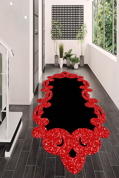 Risse Dijital Baskili Kaymaz Taban Yikanabilir Lazer Kesim Siyah Kirmizi Sim Yolluk Ve Salon Halisi Trendyol