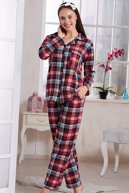Emose Kadin Kirmizi Dugmeli Lohusa Pijama Takim Trendyol