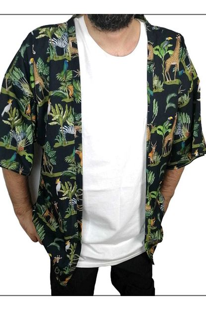 Vatkalimon Erkek Siyah Desenli Kimono Gomlek Trendyol