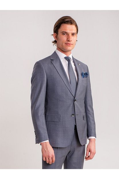 Dufy Gri Cizgili Fitilli Kumas Erkek Takim Elbise Slim Fit Trendyol