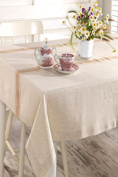 Odel Home Naturel Kalin Buldan Keteni Kahve Cizgili Masa Ortusu Ebat 140x165 Cm Trendyol