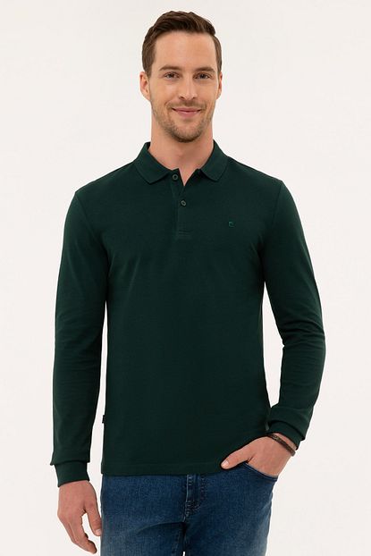 Pierre Cardin Erkek Koyu Yesil Slim Fit Polo Yaka Sweatshirt Trendyol