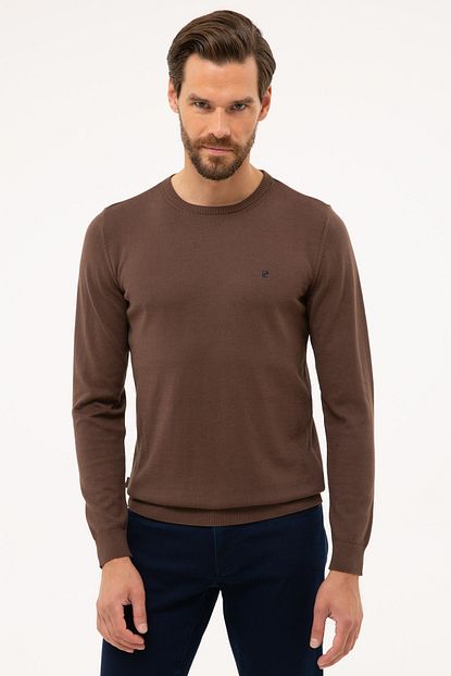 Pierre Cardin Erkek Kahverengi Slim Fit Bisiklet Yaka Basic Triko Kazak Trendyol