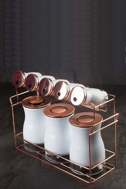 Acarlar Beyaz Gold 8 Parca Standli Cam Baharat Takimi Trendyol