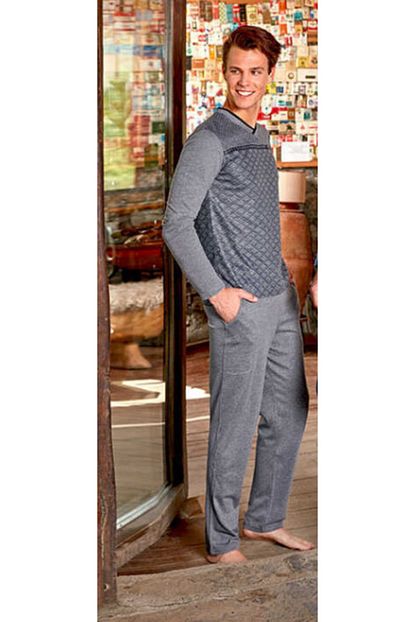 Berrak Erkek Gri Desenli Pijama Takimi Trendyol