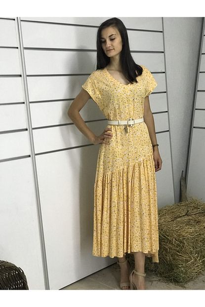 Gul Butik Kadin Sari Cicekli Elbise Trendyol