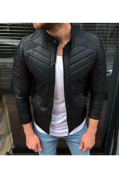 Dj Plus Erkek Siyah Suni Deri Slim Fit Kesim Ceket Trendyol